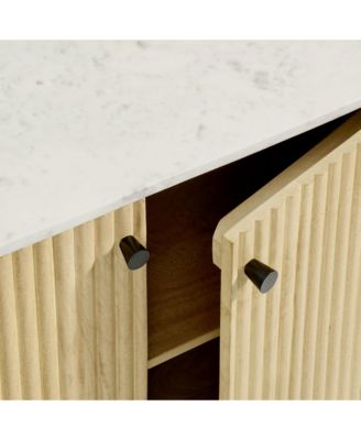 Caldera 33" Curved Solid Wood and Marble Accent Storage Cabinet