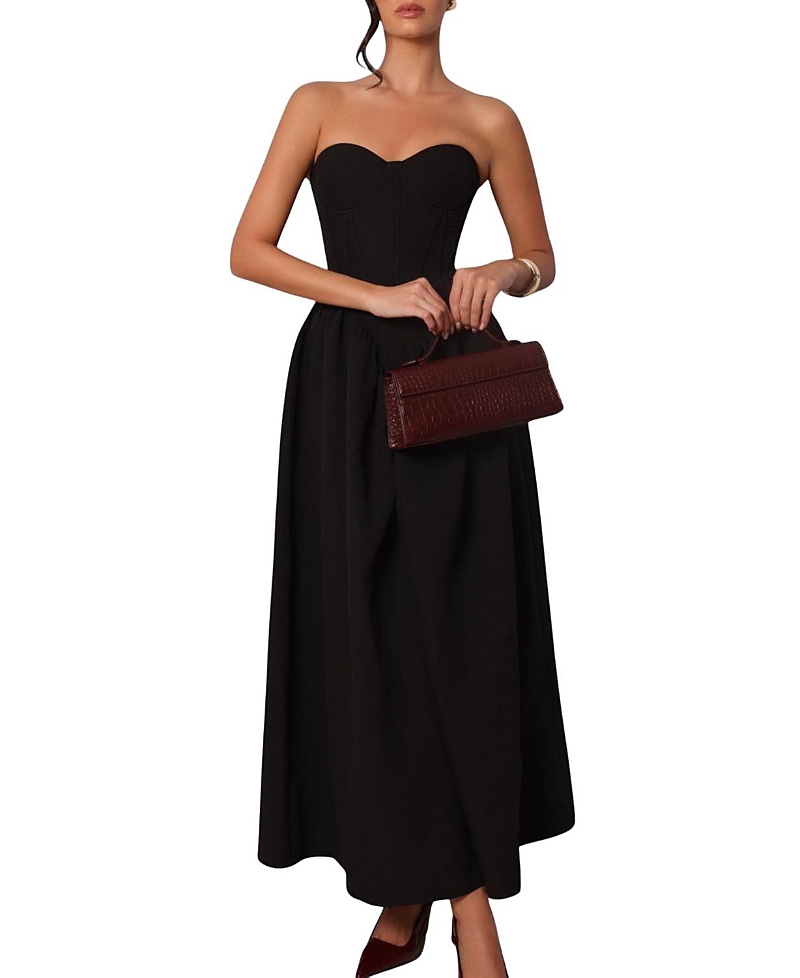 Heiress Beverly Hills Strapless Corset Cotton Poplin Maxi Dress In Black