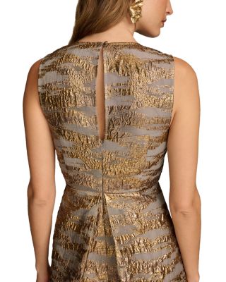 Brocade Midi A Line Dress With Illusion Neckline