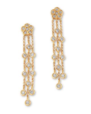 18K Yellow Gold Daisy By The Inch Diamond Flower Tassel Drop Earrings