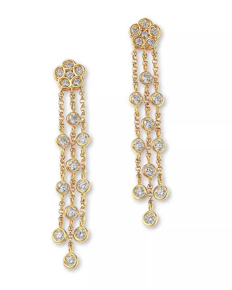 Roberto Coin 18K Yellow Gold Daisy By The Inch Diamond Flower Tassel Drop Earrings