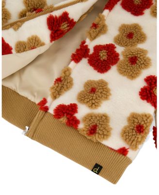 Girls' Full Zip Sherpa Jacket with Jacquard Floral Pattern - Big Kid