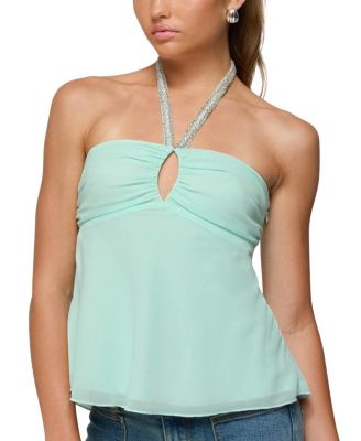 Sequin Chiffon Keyhole Halter Top