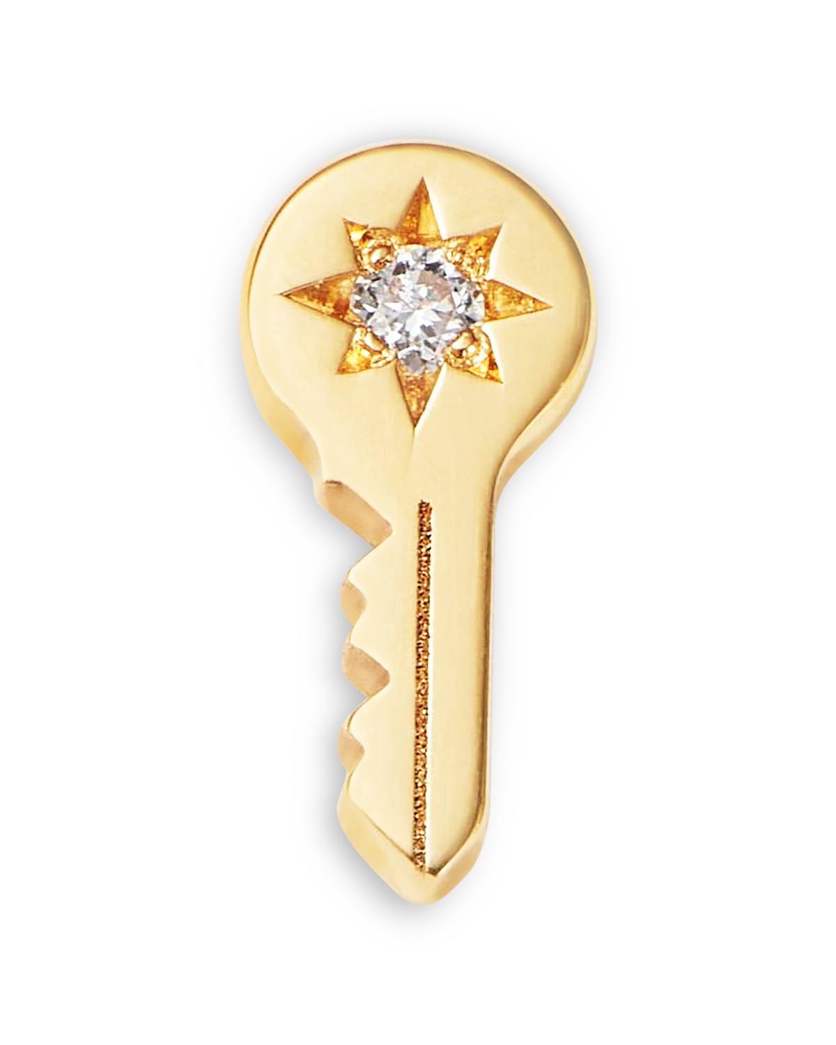 14K Yellow Gold Itty Bitty Symbols Diamond Accent Key Single Stud Earring