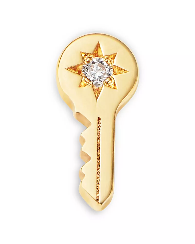 Zoe Chicco 14K Yellow Gold Itty Bitty Symbols Diamond Accent Key Single Stud Earring