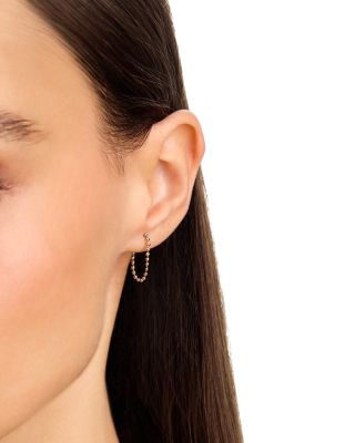 14K Yellow Gold Beads Chain Huggie Hoop Earrings