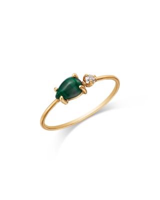 14K Yellow Gold Malachite & Diamond Wire Ring