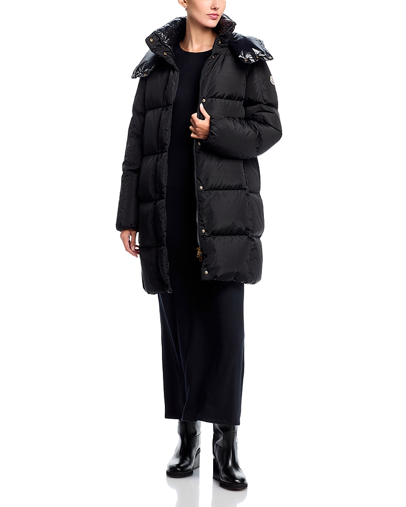 Moncler Litte Long Down Puffer Coat With Detachable Hood In Multi