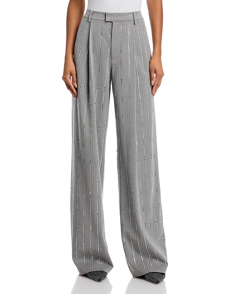 Aqua X Salvatorre Rizza Crystal Pinstripe Pants - Exclusive In Gray