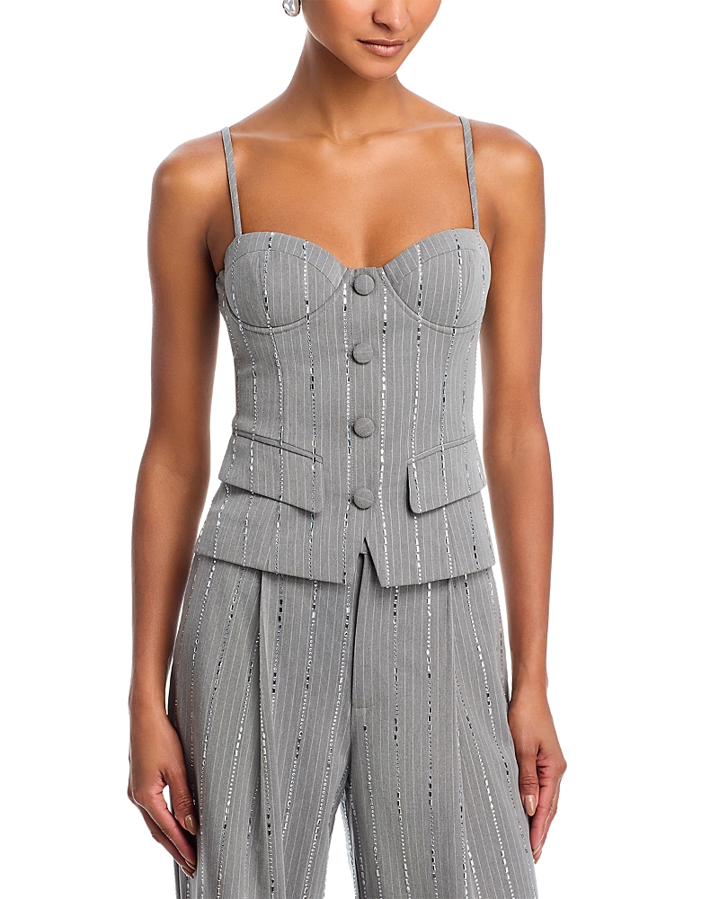Aqua x Salvo Rizza Crystal Pinstripe Bustier Top - Exclusive