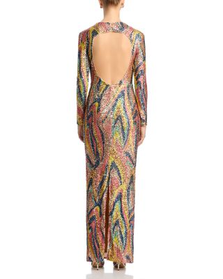 Long Sleeve Sequin Swirl Maxi Dress - Exclusive