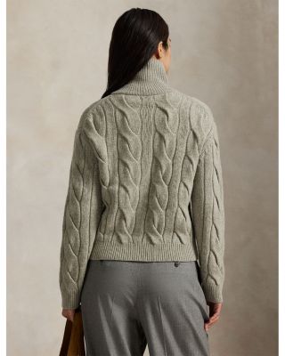 Cable Wool Cashmere Funnelneck Cardigan Sweater