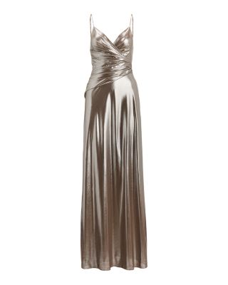 Pleated Metallic Chiffon Sleeveless Gown