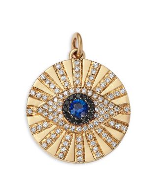 14K Yellow Gold Kate Blue Sapphire &amp; Diamond Evil Eye Pendant