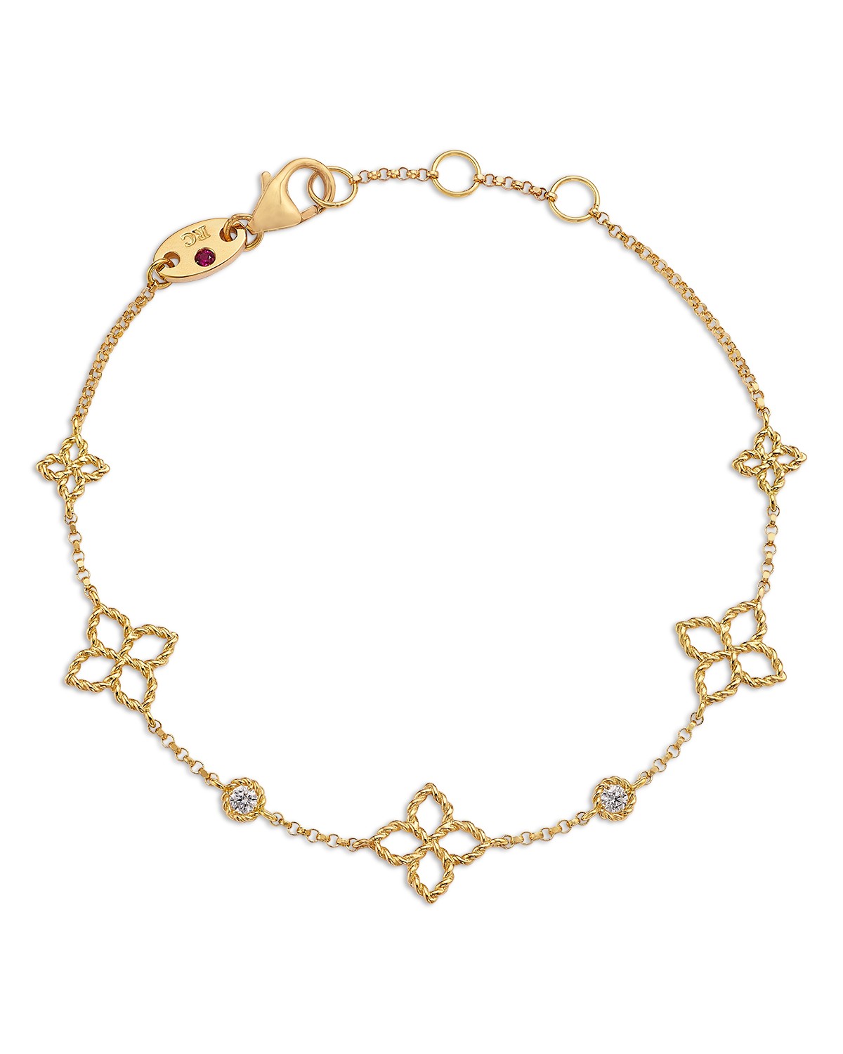 18K Yellow Gold Principessa Diamond Flower Chain Link Bracelet