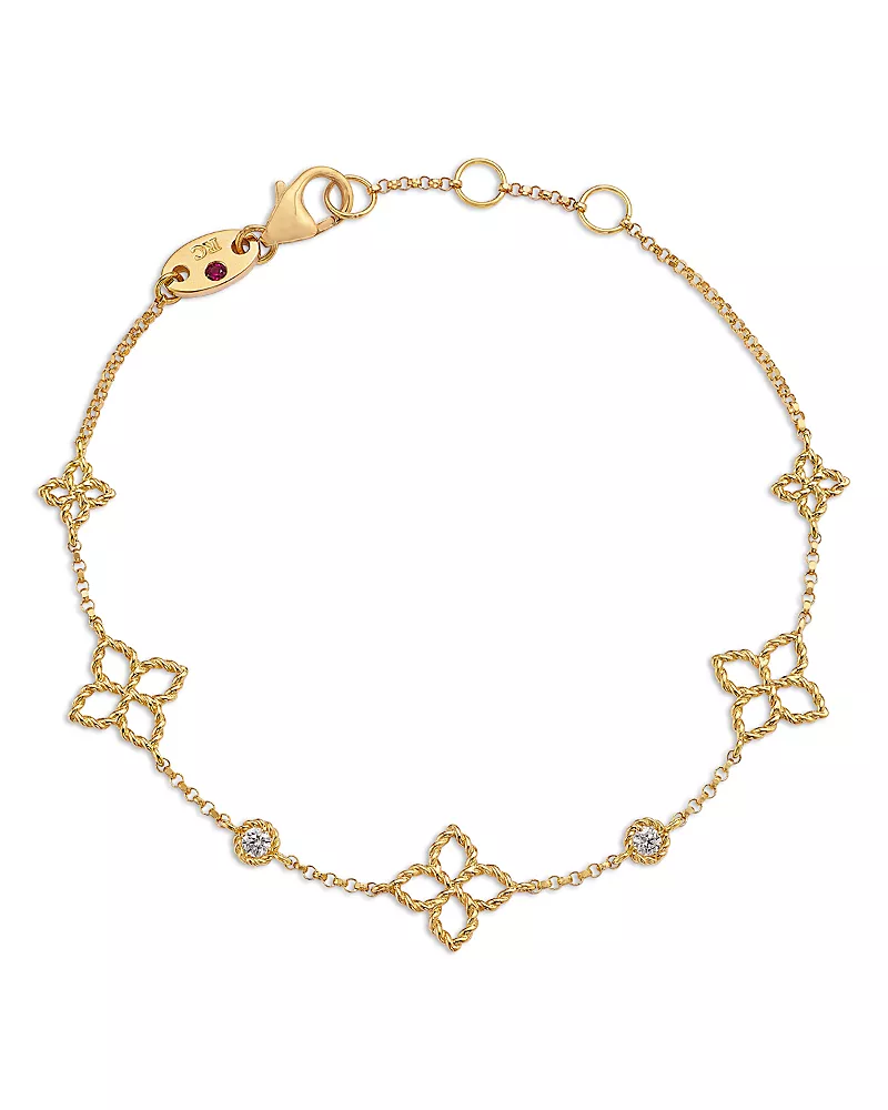Roberto Coin 18K Yellow Gold Principessa Diamond Flower Chain Link Bracelet