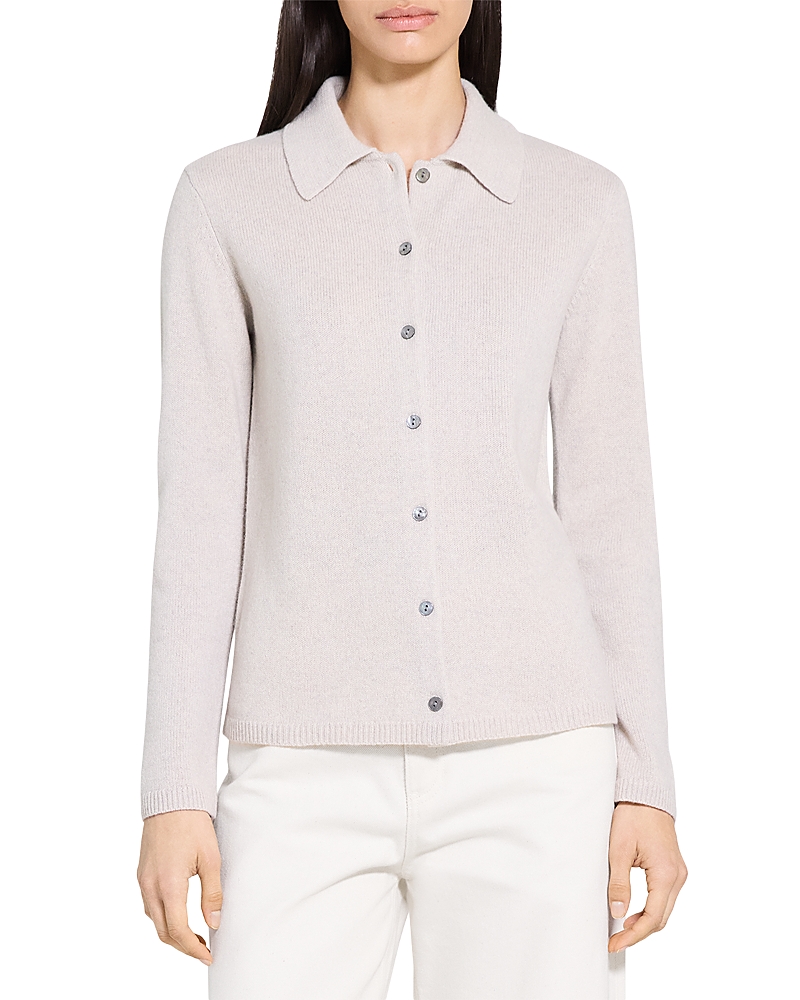 Theory Relaxed Button Up Sweater Shirt In Cashmere Blend In Gray