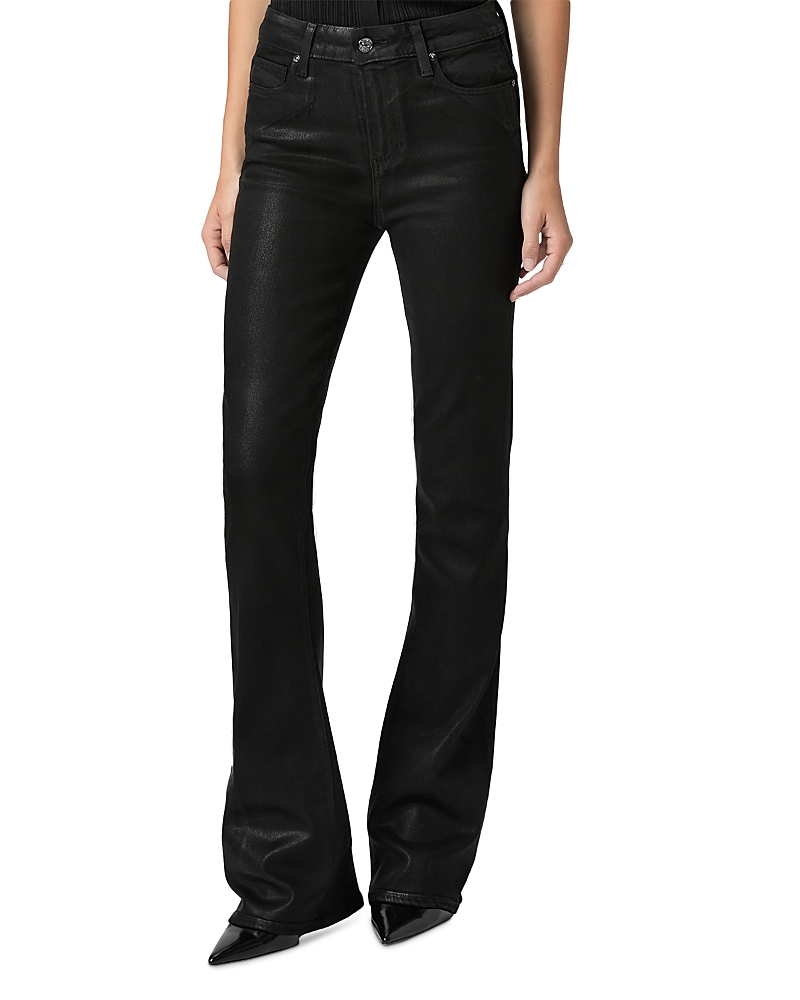 Paige Laurel Canyon High Rise Coated Bootcut Jeans In Black Fog In Black