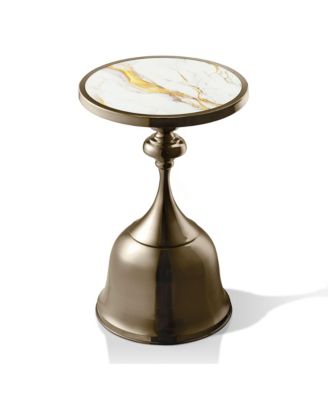 Furniture Of America Knoll 16 Iron Round End Table With Marble-pattern Top And Bell Base In Gold