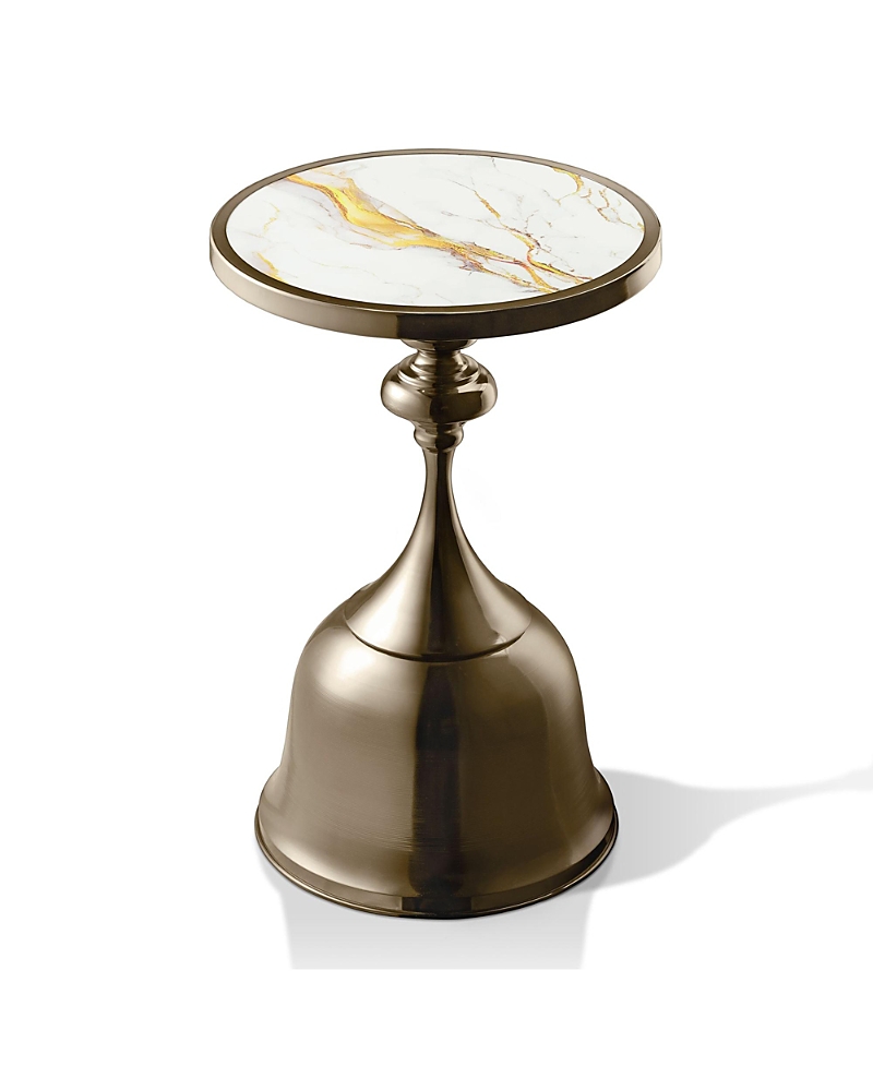 Furniture Of America Knoll 16 Iron Round End Table With Marble-pattern Top And Bell Base In Gold