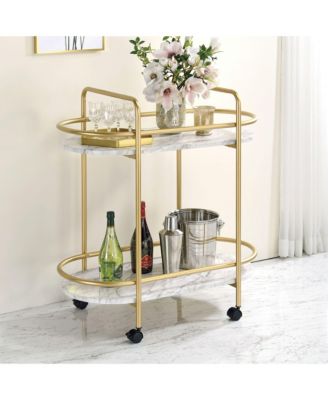 Caria Steel Serving Cart with Faux Marble Shelving Units