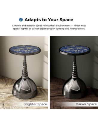 Knoll 16" Iron Round End Table with Botanical Print Top and Dome Base