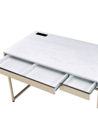 Gallway Steel Base 2-Drawer Writing Desk with USB Ports and Outlets