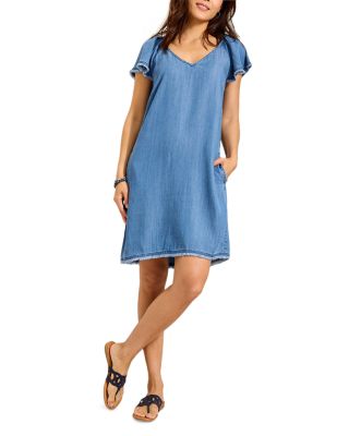 Chambray Flutter Sleeve Dress