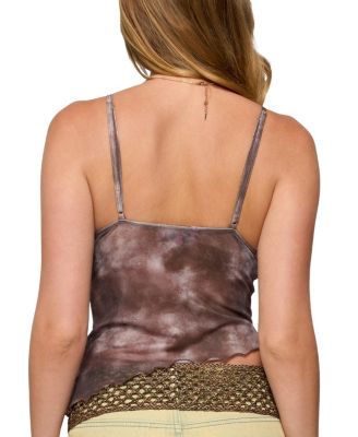 Embroidered Asymmetric Printed Mesh Top