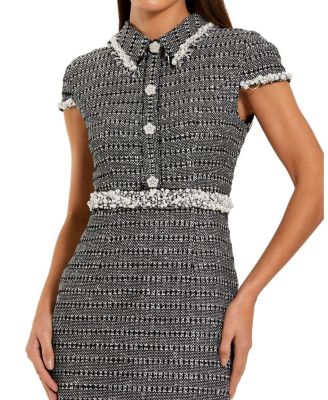  Cap Sleeve Boucle Midi Dress