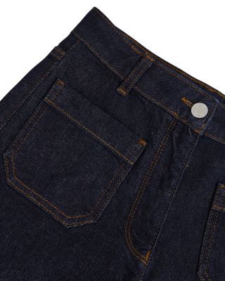 Petites Marcie Straight Patch Pocket Jeans in Dark Blue
