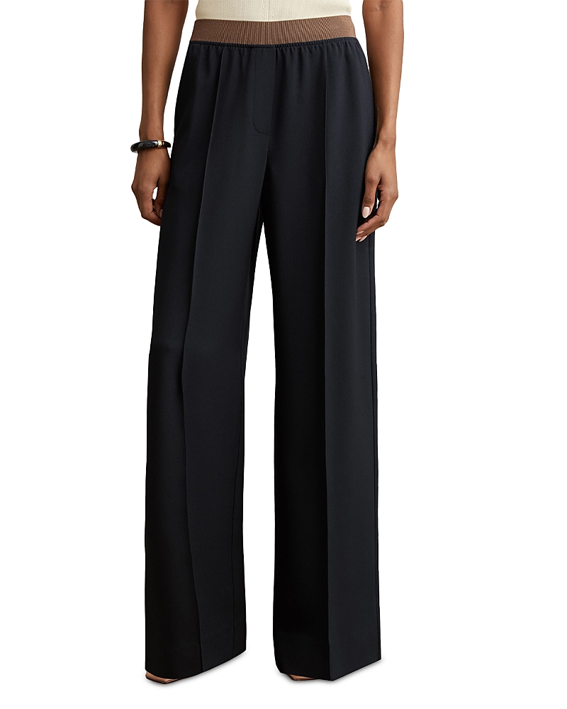 Reiss Petite Mid Rise Wide Leg Pants In Blue