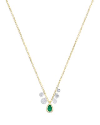Emerald & Diamond Dangle Pendant Necklace in 14K White & Yellow Gold, 18"