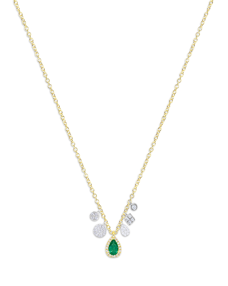 Meira T Emerald & Diamond Dangle Pendant Necklace in 14K White & Yellow Gold, 18