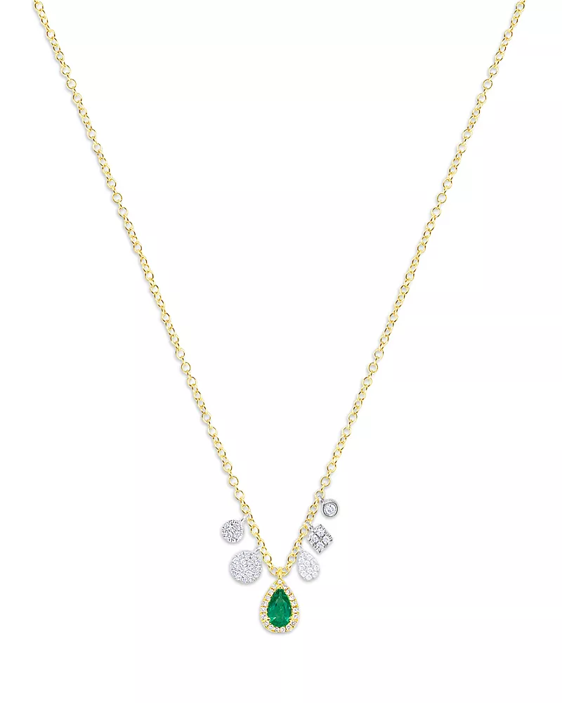 Meira T Emerald & Diamond Dangle Pendant Necklace in 14K White & Yellow Gold, 18