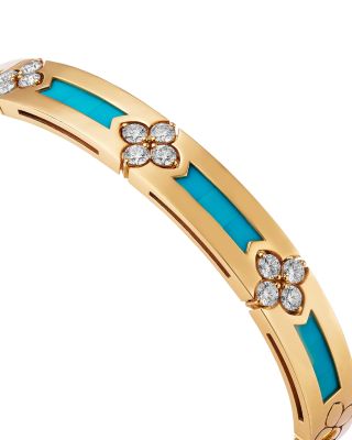18K Yellow Gold Love in Verona Turquoise & Diamond Flower Bangle Bracelet