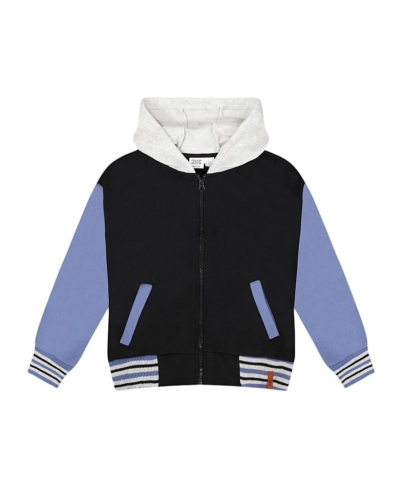 Deux Par Deux Full Zip Hooded Fleece Jacket Varsity In Blue