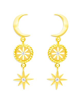 14K Yellow Gold Celestial Motif Symbol Drop Earrings