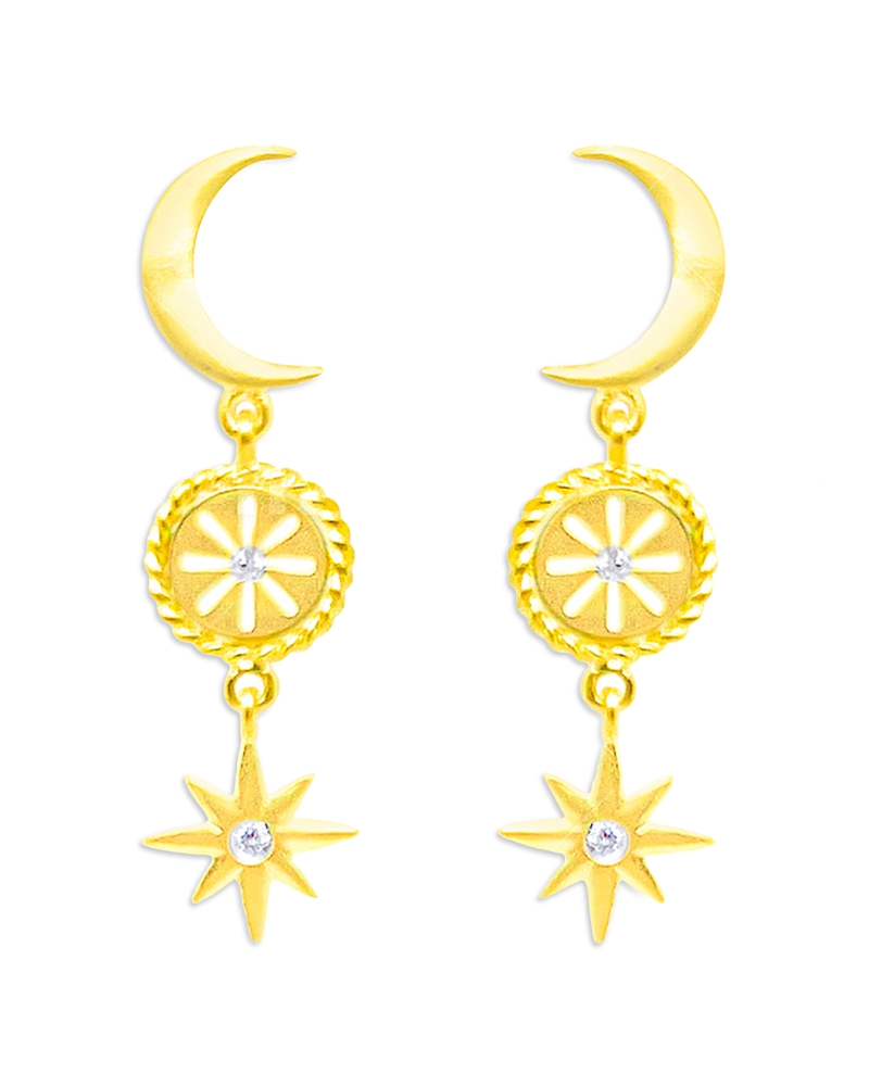 Meira T 14K Yellow Gold Diamond Accent Celestial Motif Symbol Drop Earrings