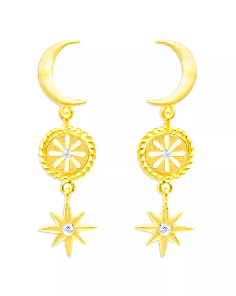 Meira T 14K Yellow Gold Diamond Accent Celestial Motif Symbol Drop Earrings