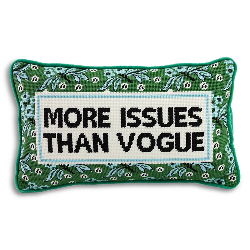Furbish Studio More Issues Than Vogue Needlepoint Pillow In Green