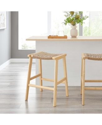 Saoirse Woven Rope Wood Counter Stool, Set of 2