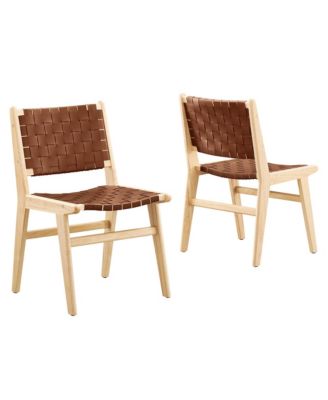 Saoirse Leather Wood Dining Side Chair, Set of 2
