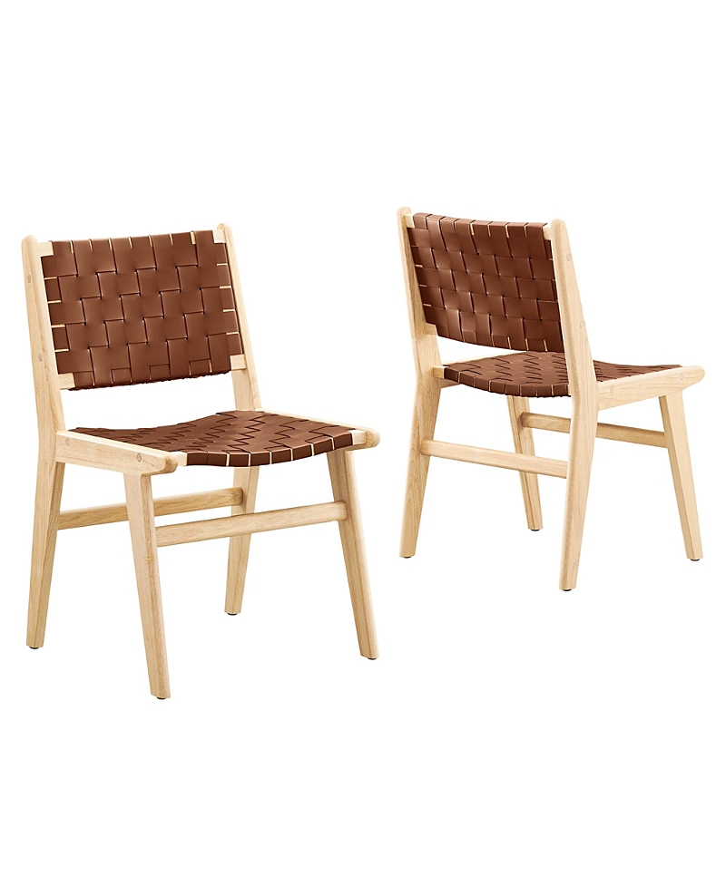 Photos - Chair Modway Saoirse Leather Wood Dining Side , Set of 2 A6-A37E-D8F3C442794D