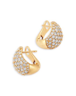Pav&eacute; Diamond Huggie Hoop Earrings in 14K Yellow Gold, 2.0 tcw