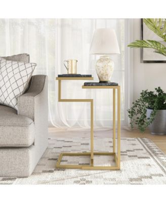 Byra Faux Marble Top Stackable Nesting Table, 2-Piece