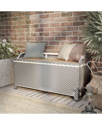 Tomkins Aluminum and PE Wicker Slatted Seat Outdoor Storage Bench