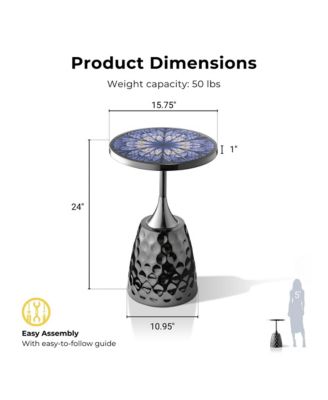 Knoll 16" Iron Round End Table with Geometric Pattern Top and Hammered Base