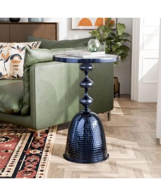 Knoll 16" Iron Round End Table with Ocean Marble-Pattern Top and Hammered Base