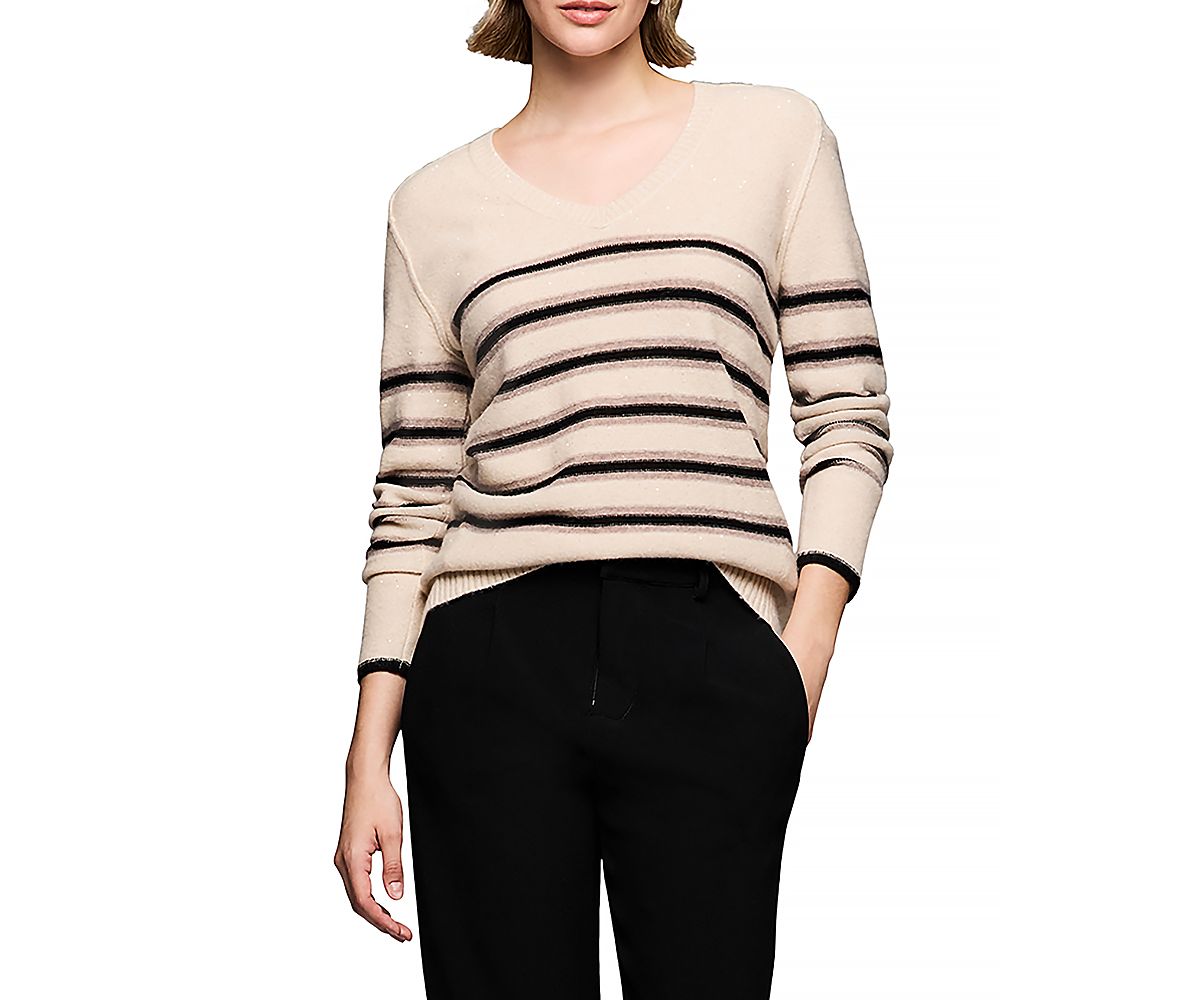 Nic+Zoe Sparkle Stripe V-Neck Sweater